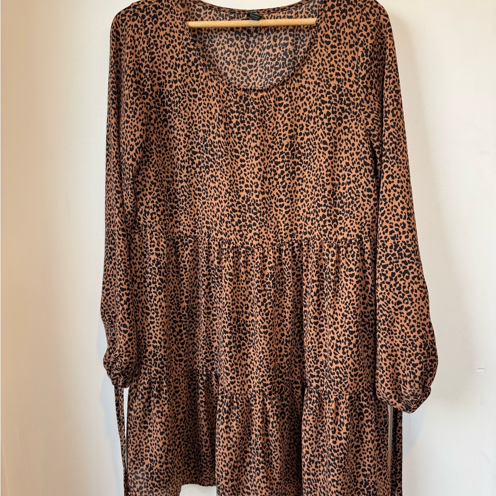 wild fable Brown Leopard Print Long Sleeve Tiered Dress